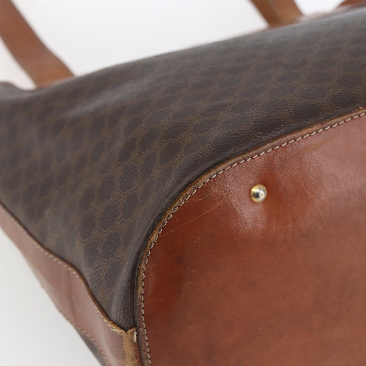 CELINE Macadam Canvas Tote Bag PVC Leather Brown Gold Auth 169401