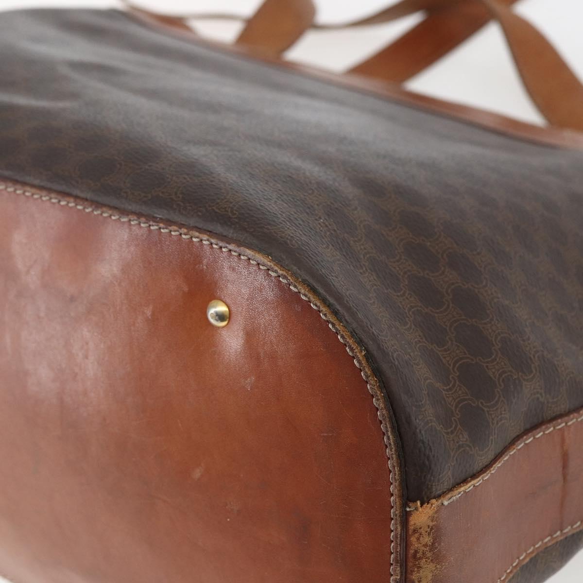 CELINE Macadam Canvas Tote Bag PVC Leather Brown Gold Auth 169401