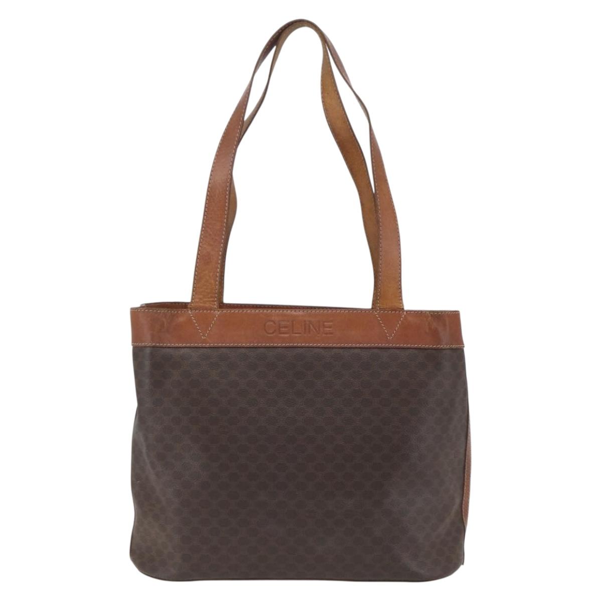 CELINE Macadam Canvas Tote Bag PVC Leather Brown Gold Auth 169401