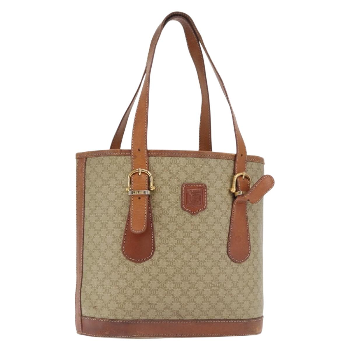 CELINE Macadam Canvas Tote Bag PVC Beige Gold Auth 169402