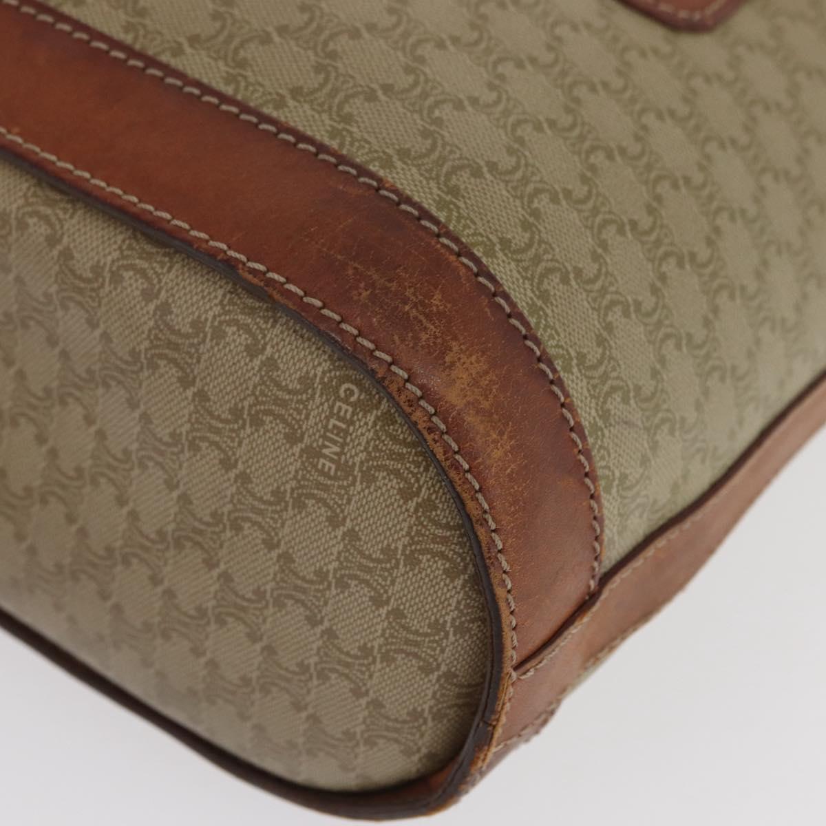 CELINE Macadam Canvas Tote Bag PVC Beige Gold Auth 169402