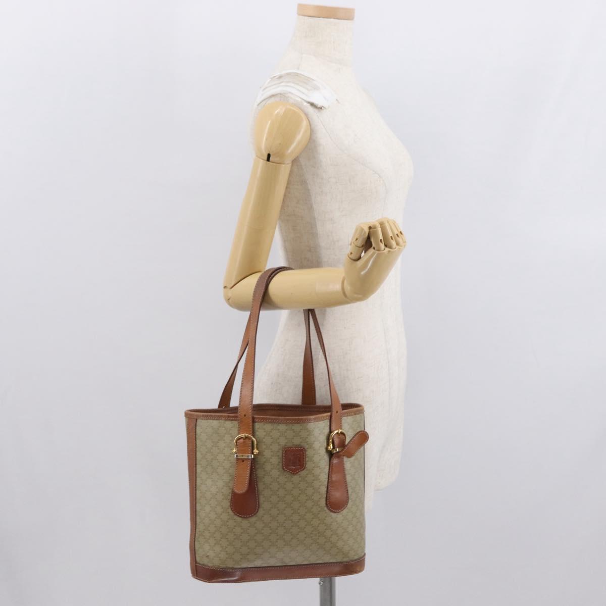 CELINE Macadam Canvas Tote Bag PVC Beige Gold Auth 169402