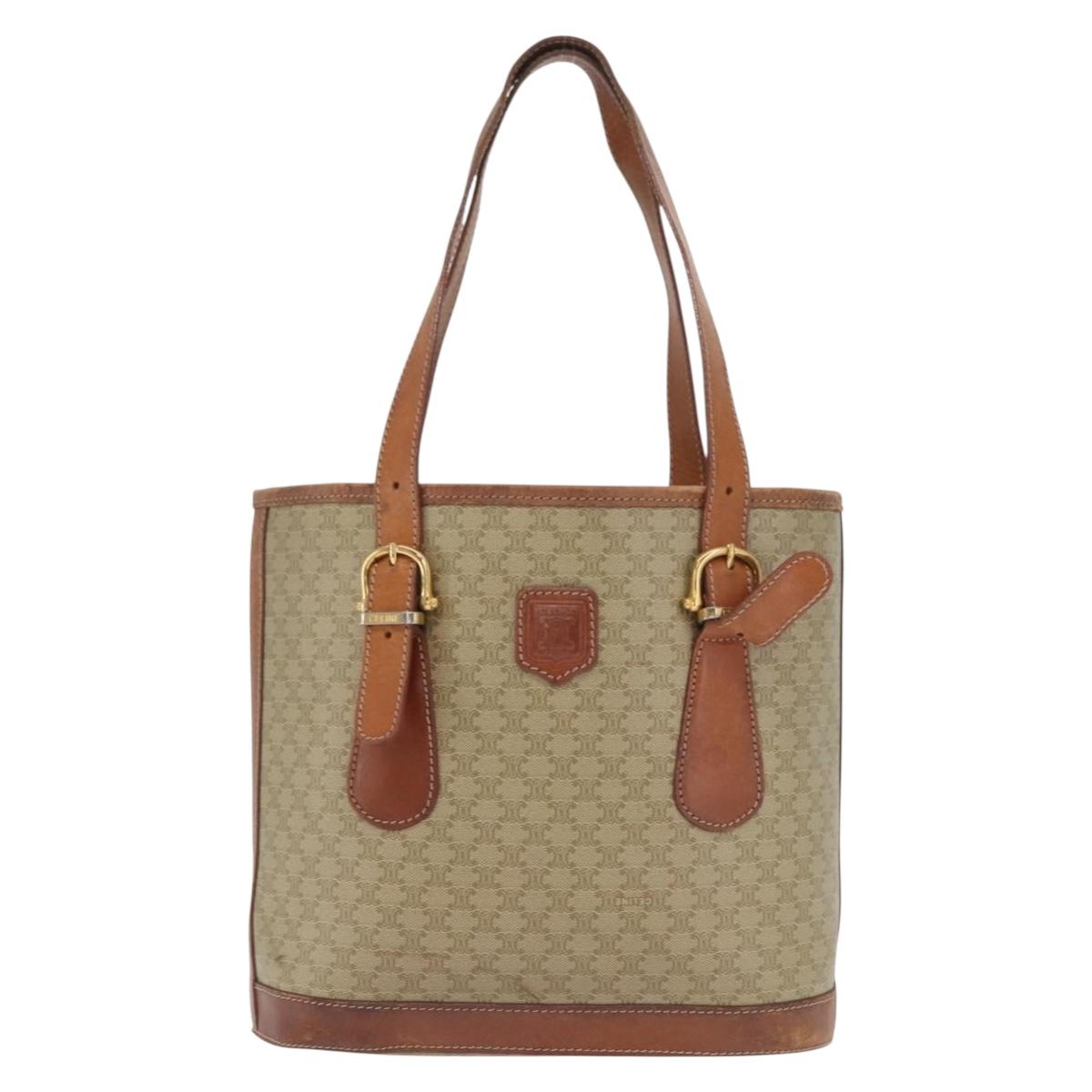 CELINE Macadam Canvas Tote Bag PVC Beige Gold Auth 169402