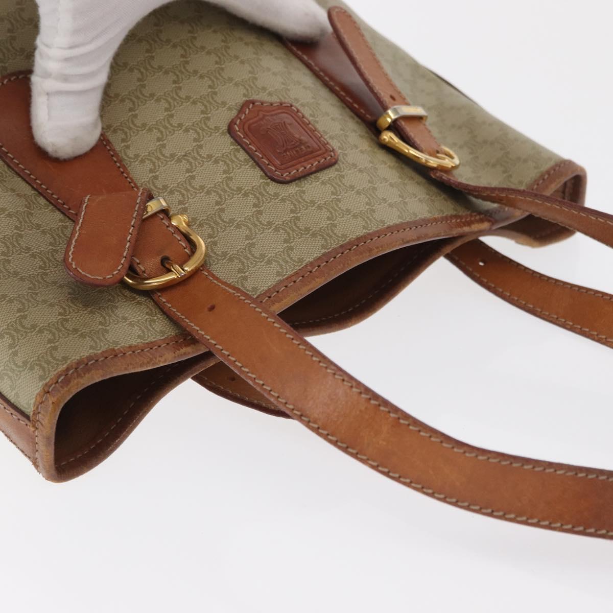 CELINE Macadam Canvas Tote Bag PVC Beige Gold Auth 169402