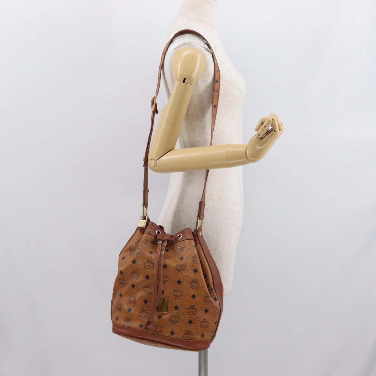 MCM Vicetos Logogram Purse Shoulder Bag PVC Leather Brown Gold Auth 169403