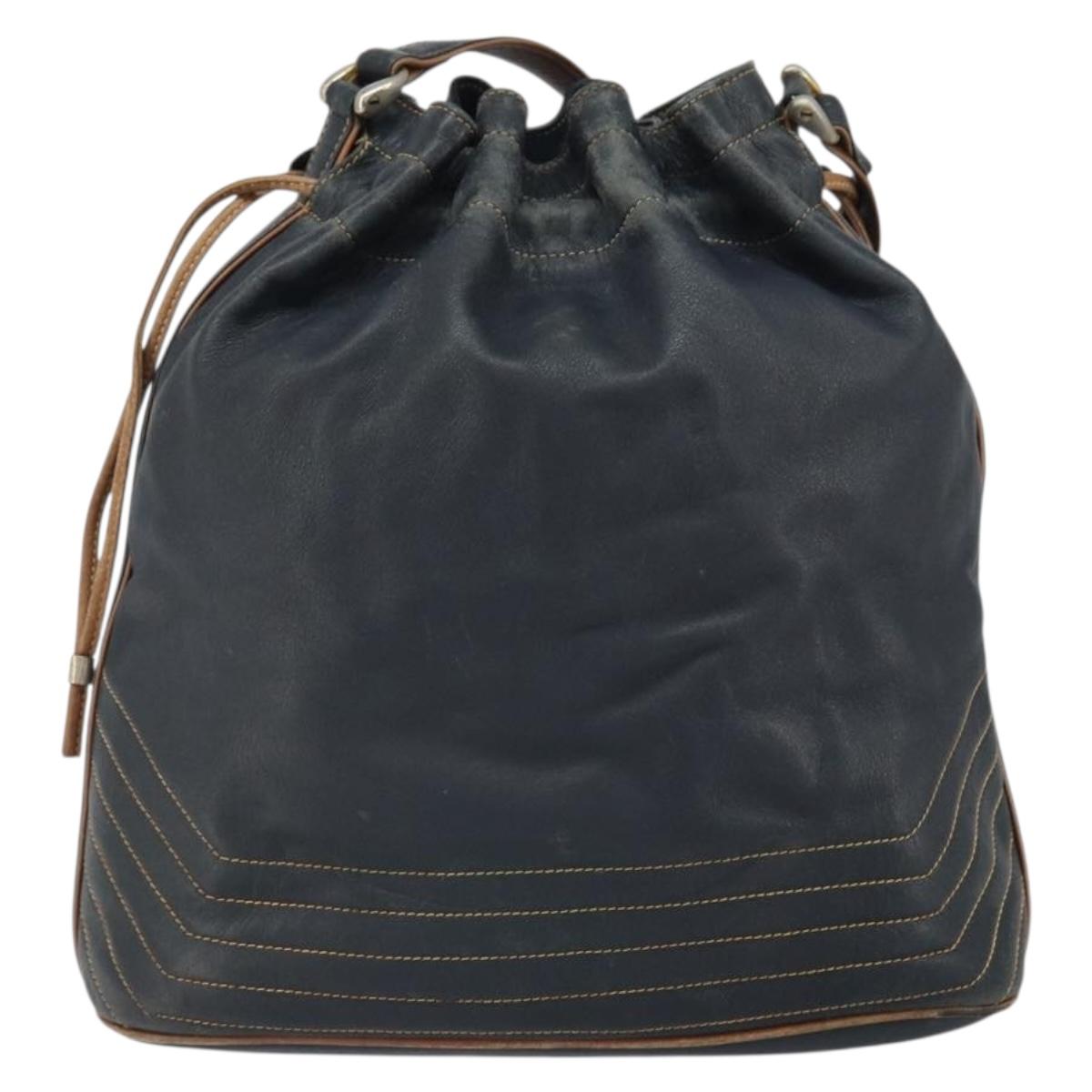 CELINE Purse Shoulder Bag Leather Black Gold Auth 169404