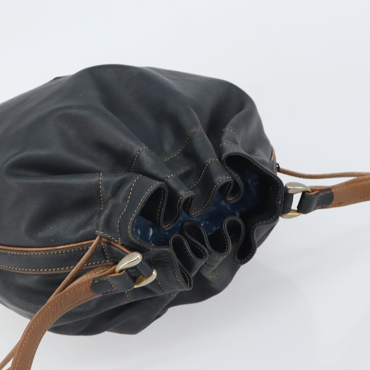CELINE Purse Shoulder Bag Leather Black Gold Auth 169404