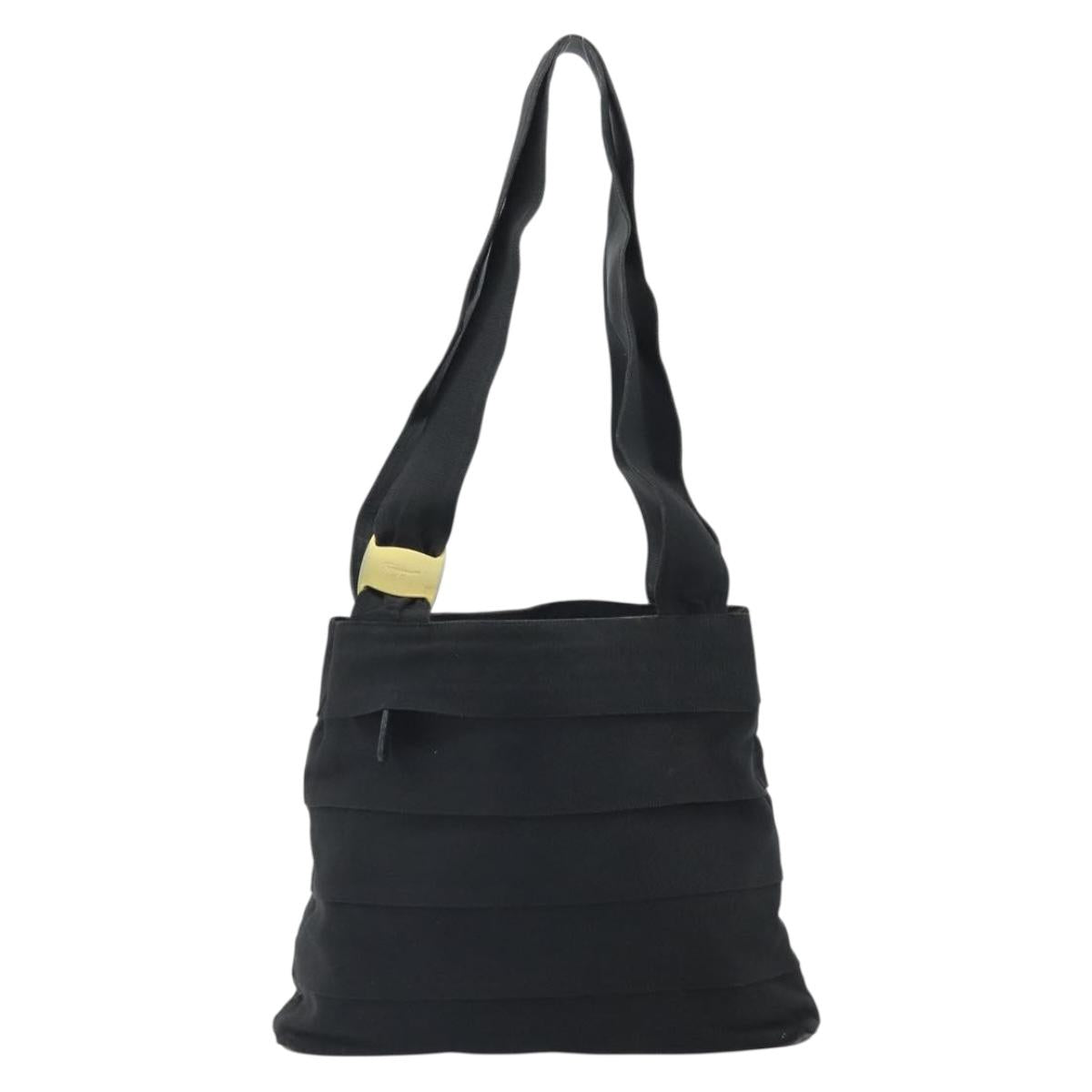 Salvatore Ferragamo Tote Bag Canvas Black Gold Auth 169405