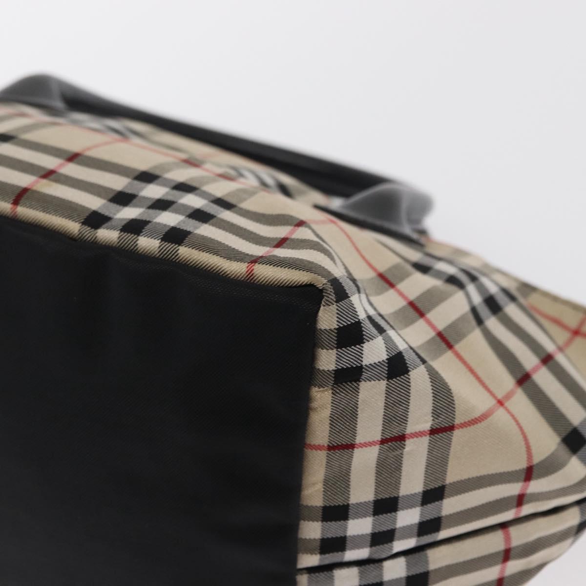 BURBERRY Nova Check Blue Label Hand Bag Nylon Beige Silver Auth 169408