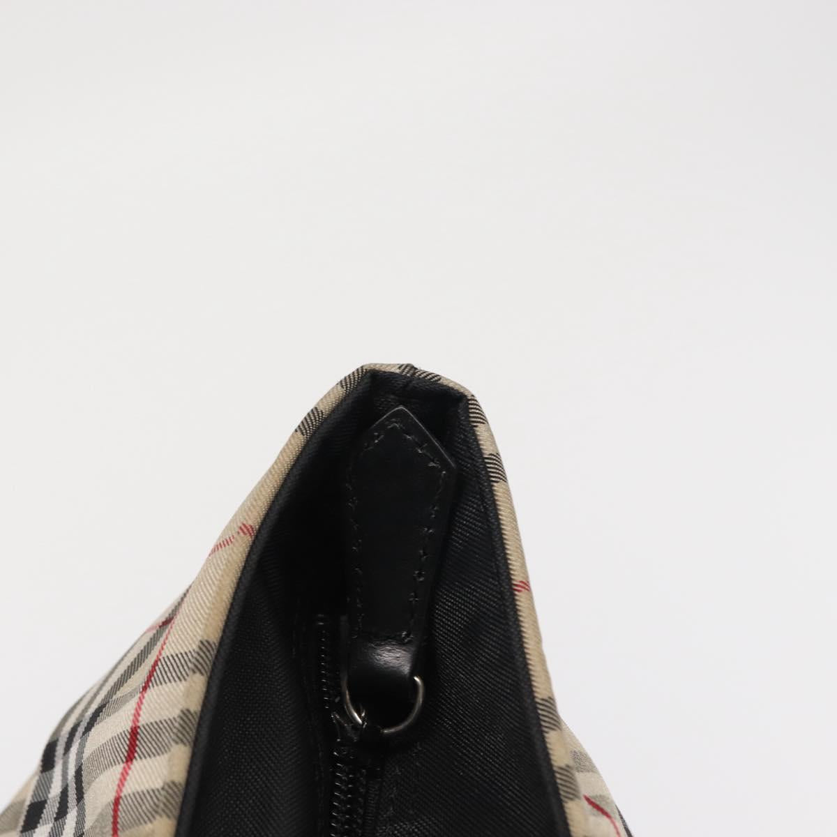 BURBERRY Nova Check Blue Label Hand Bag Nylon Beige Silver Auth 169408