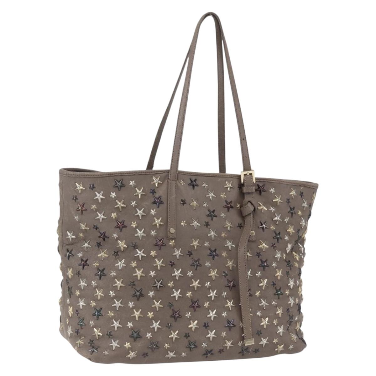 Jimmy Choo Studs Tote Bag Leather Beige Auth 169409