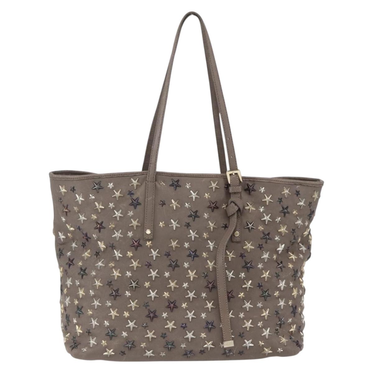 Jimmy Choo Studs Tote Bag Leather Beige Auth 169409