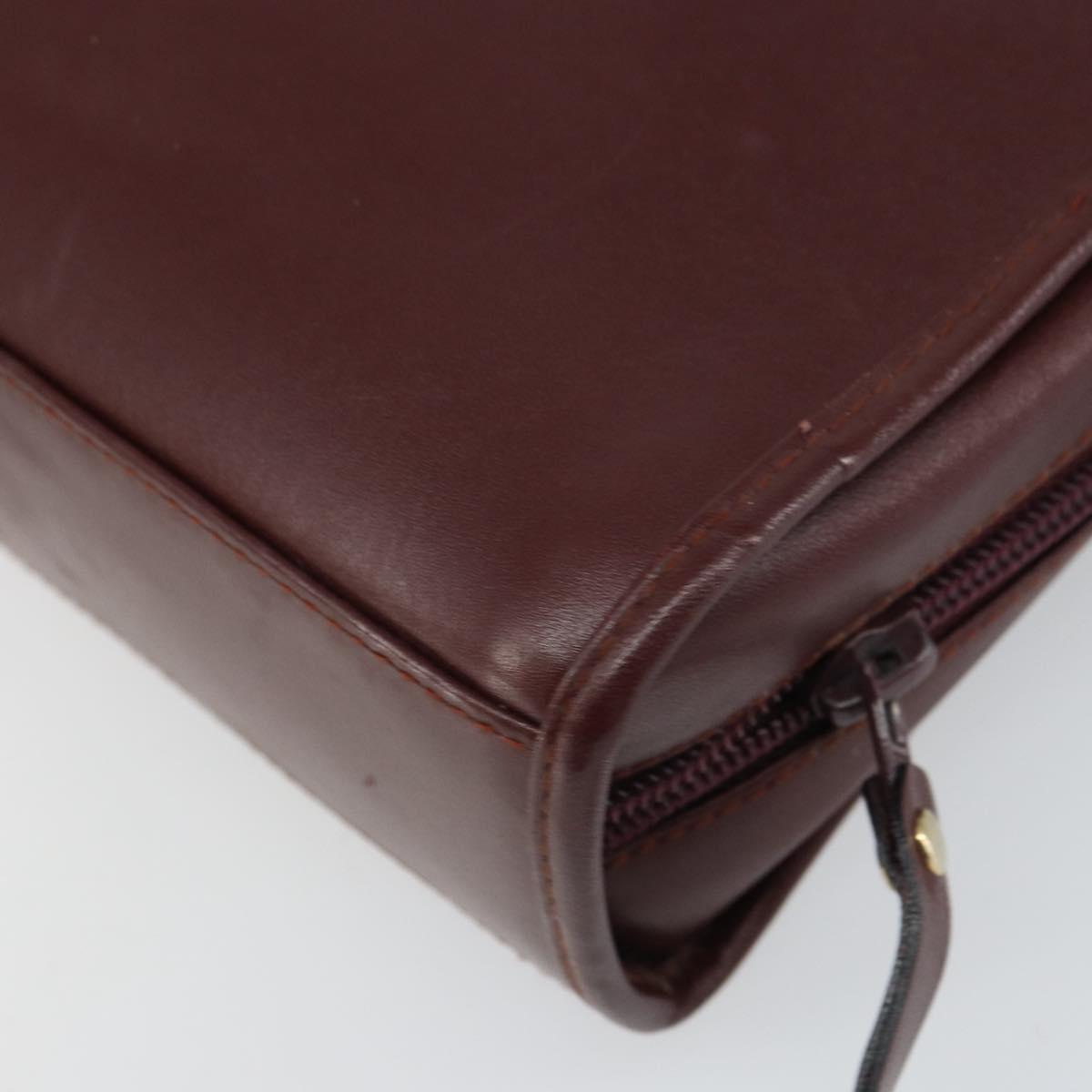 CARTIER Must Line Clutch Bag Leather Bordeaux Gold Auth 169415