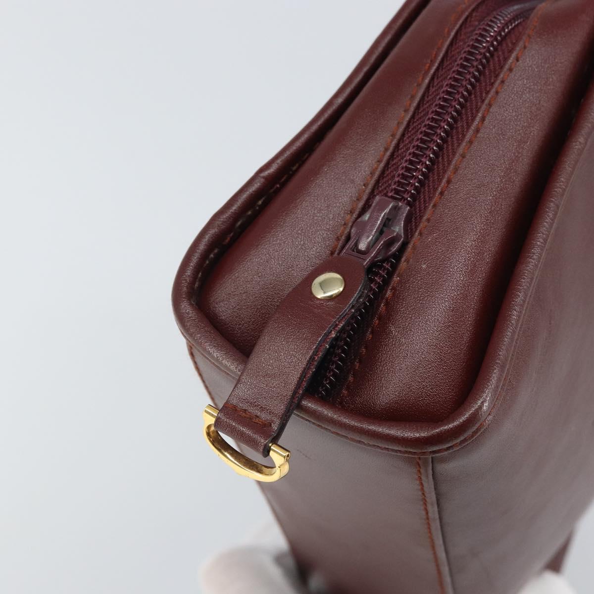 CARTIER Must Line Clutch Bag Leather Bordeaux Gold Auth 169415