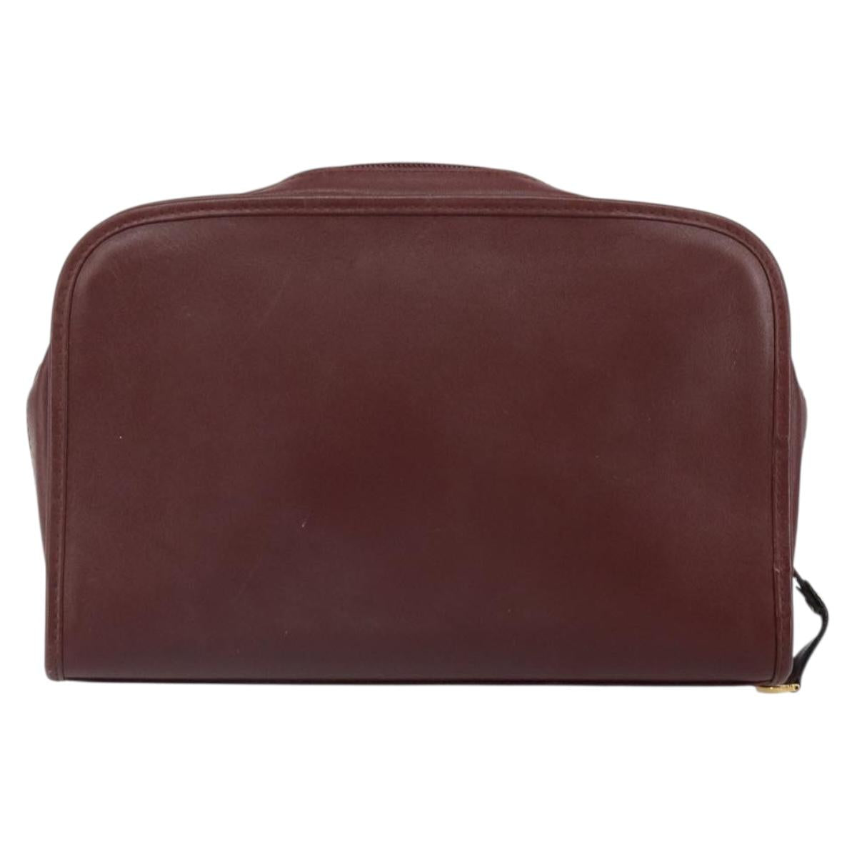 CARTIER Must Line Clutch Bag Leather Bordeaux Gold Auth 169415
