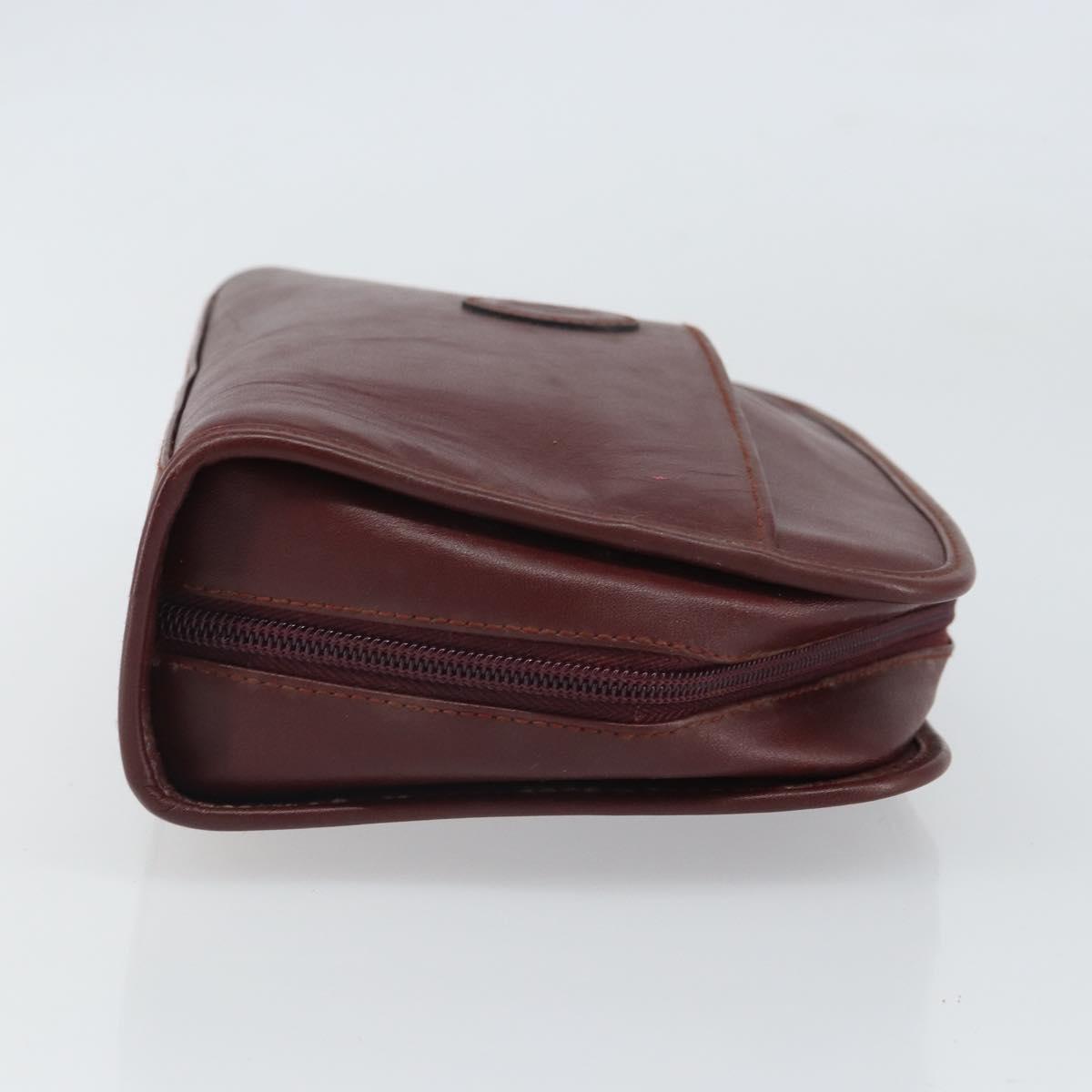CARTIER Must Line Clutch Bag Leather Bordeaux Gold Auth 169415