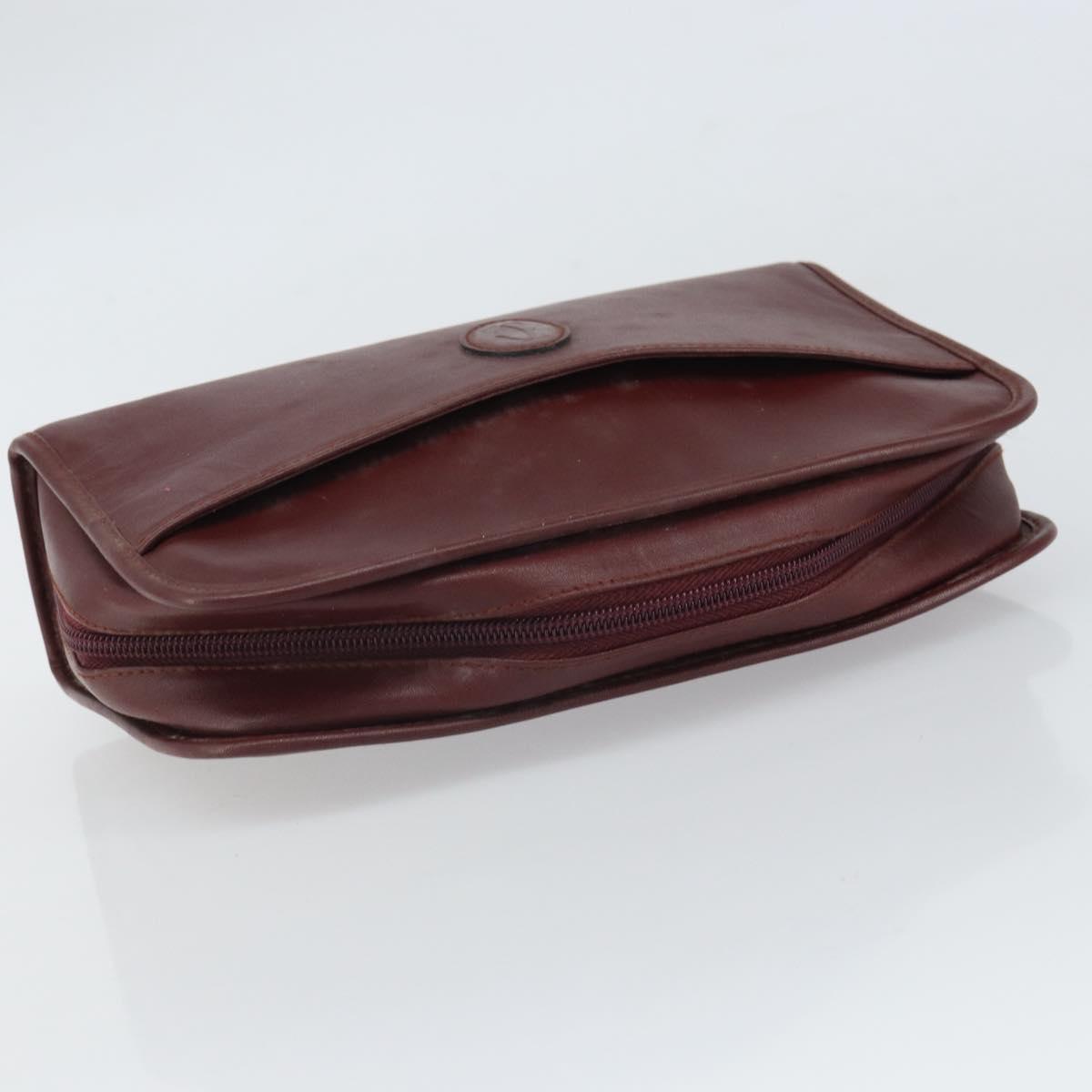 CARTIER Must Line Clutch Bag Leather Bordeaux Gold Auth 169415
