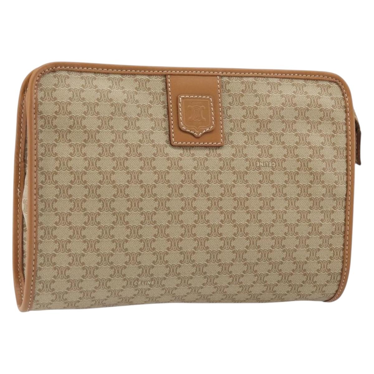 CELINE Macadam Canvas Clutch Bag PVC Beige Gold Auth 169416