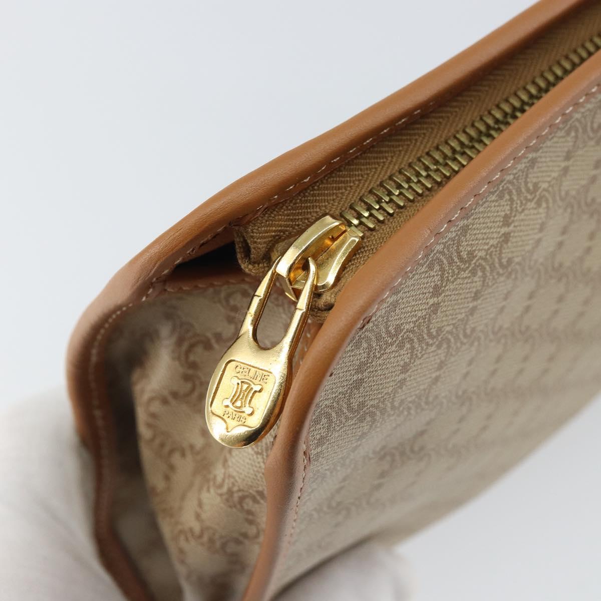 CELINE Macadam Canvas Clutch Bag PVC Beige Gold Auth 169416