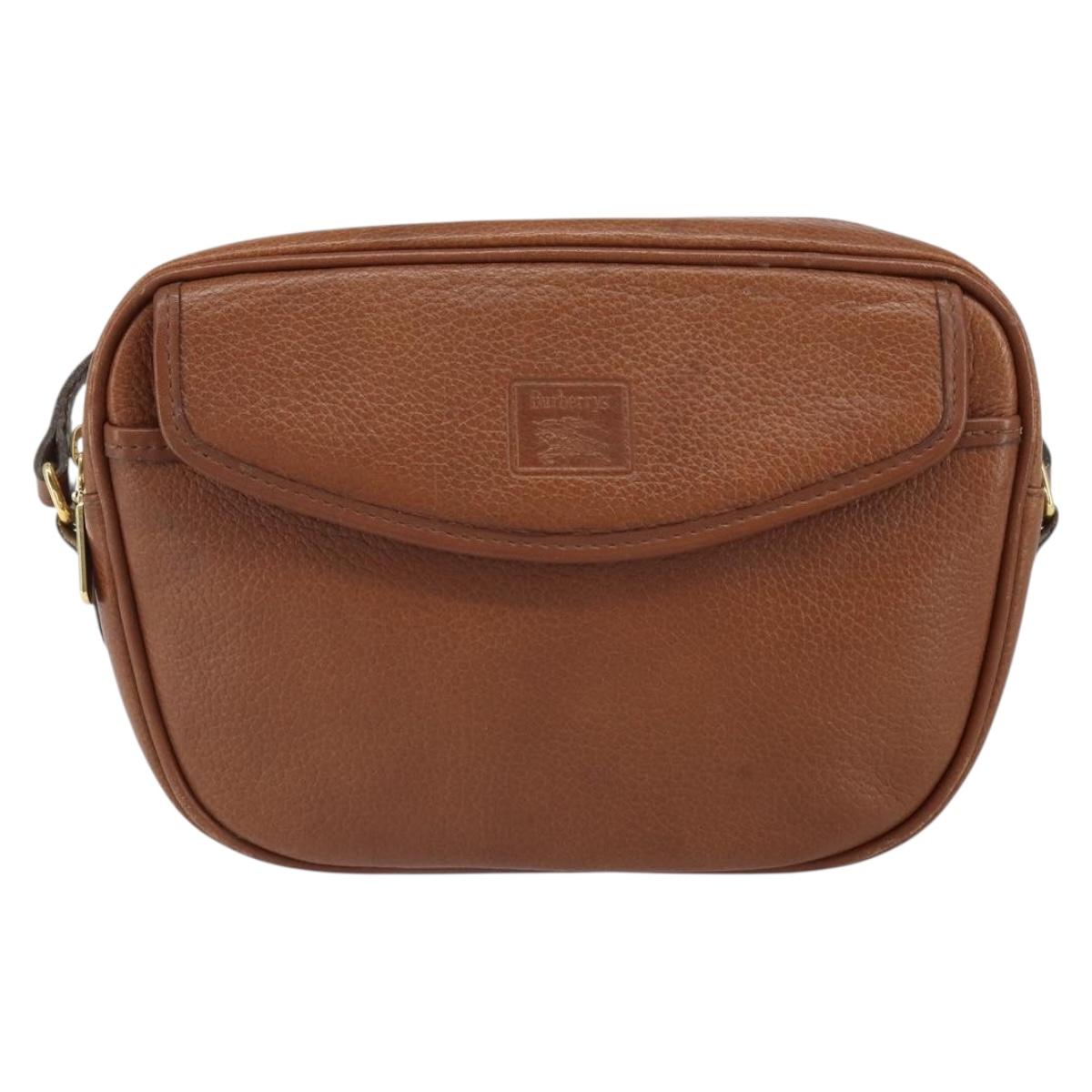 Burberrys Shoulder Bag Leather Brown Gold Auth 169417