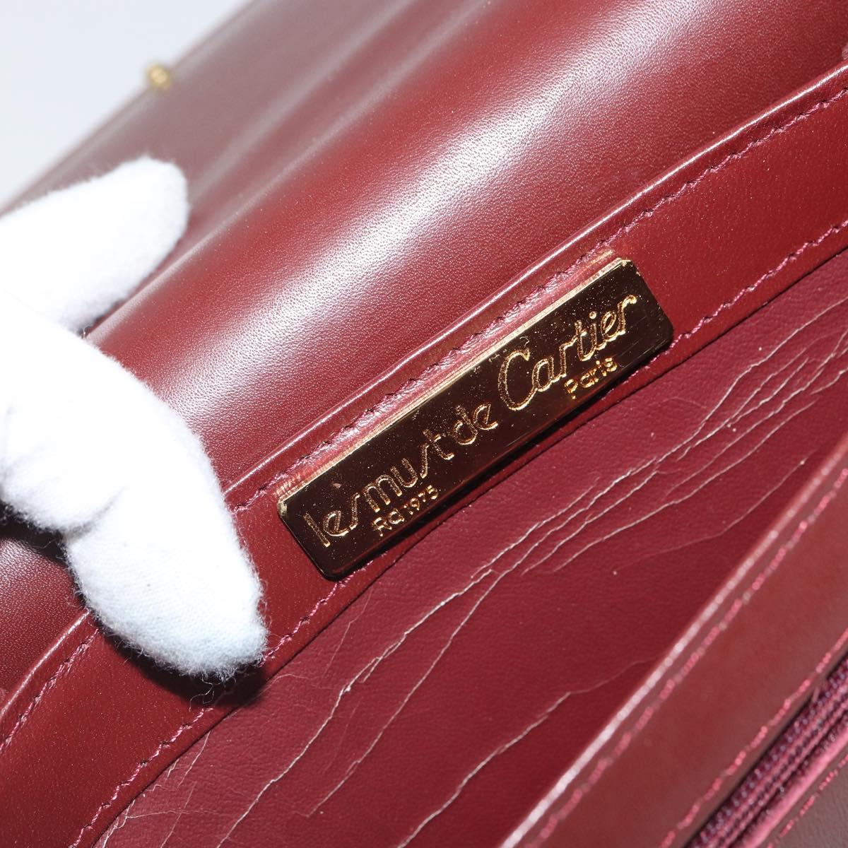 CARTIER Must Line Shoulder Bag Leather Bordeaux Gold Auth 169419