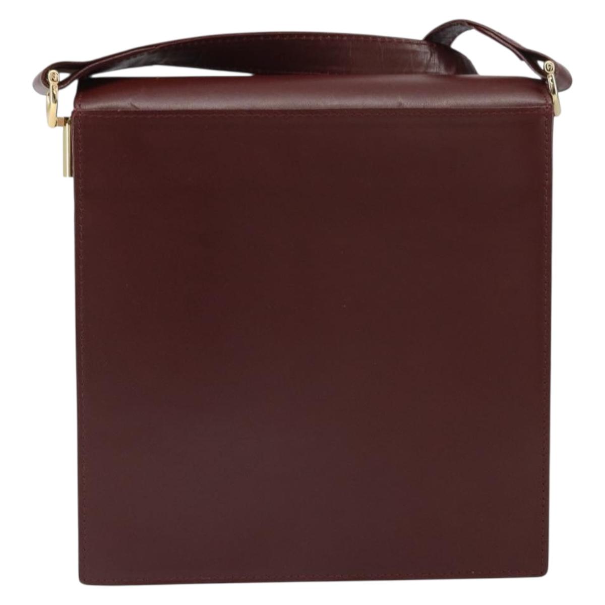 CARTIER Must Line Shoulder Bag Leather Bordeaux Gold Auth 169419
