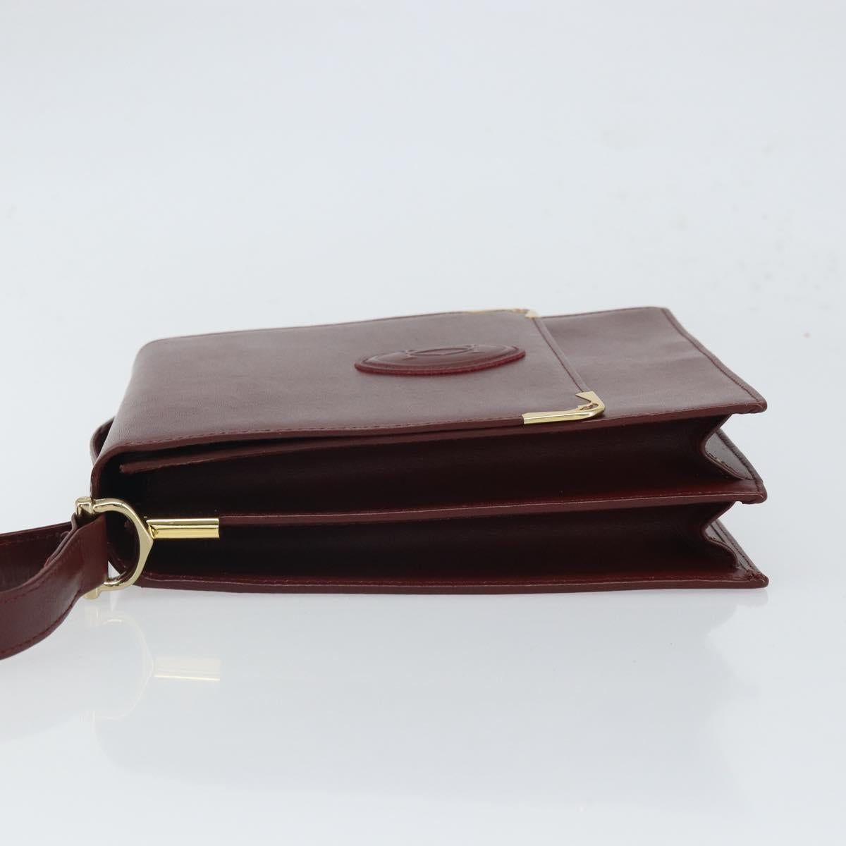 CARTIER Must Line Shoulder Bag Leather Bordeaux Gold Auth 169419