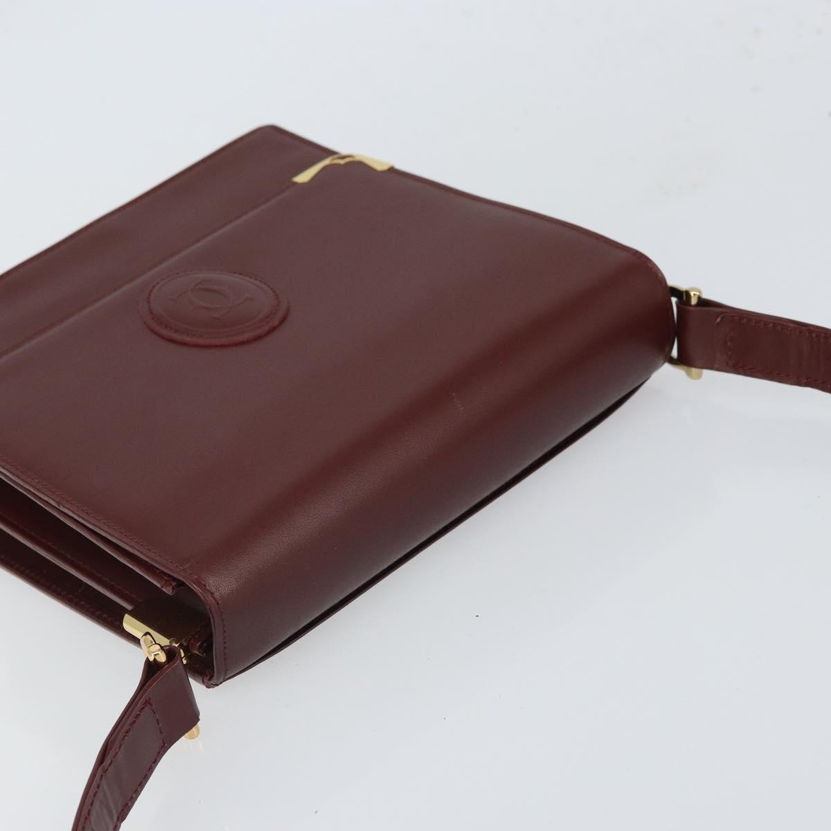 CARTIER Must Line Shoulder Bag Leather Bordeaux Gold Auth 169419