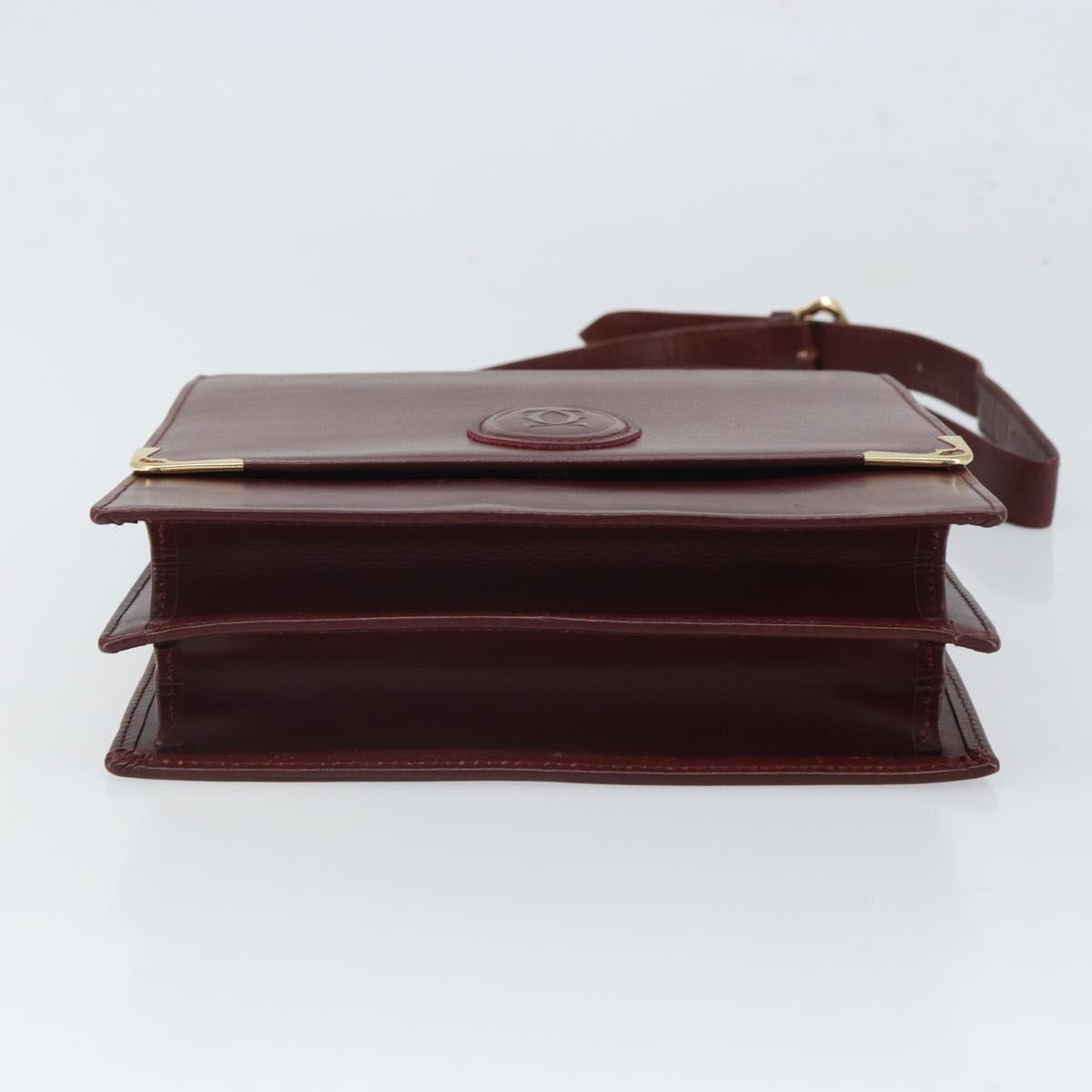 CARTIER Must Line Shoulder Bag Leather Bordeaux Gold Auth 169419