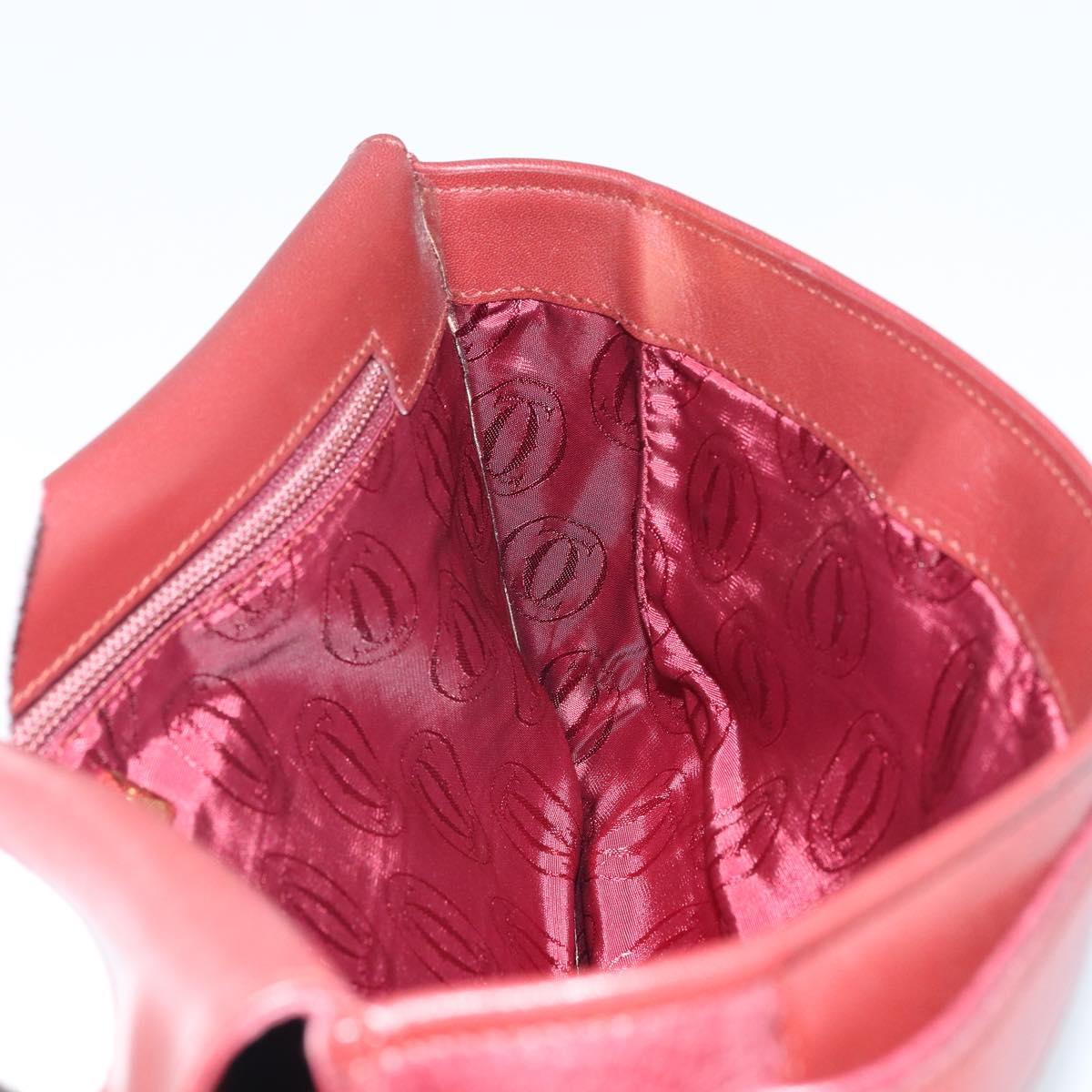 CARTIER Must Line Clutch Bag Leather Bordeaux Gold Auth 169420