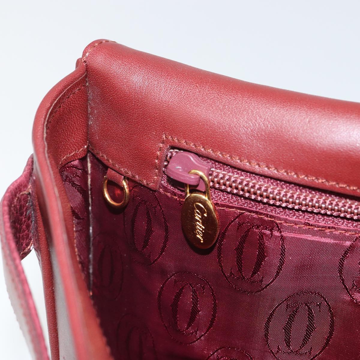 CARTIER Must Line Clutch Bag Leather Bordeaux Gold Auth 169420