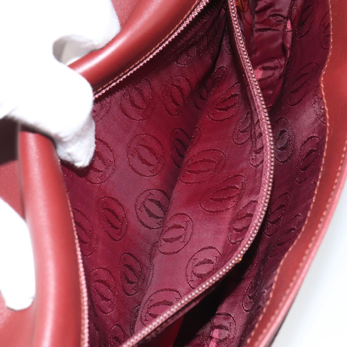 CARTIER Must Line Clutch Bag Leather Bordeaux Gold Auth 169420