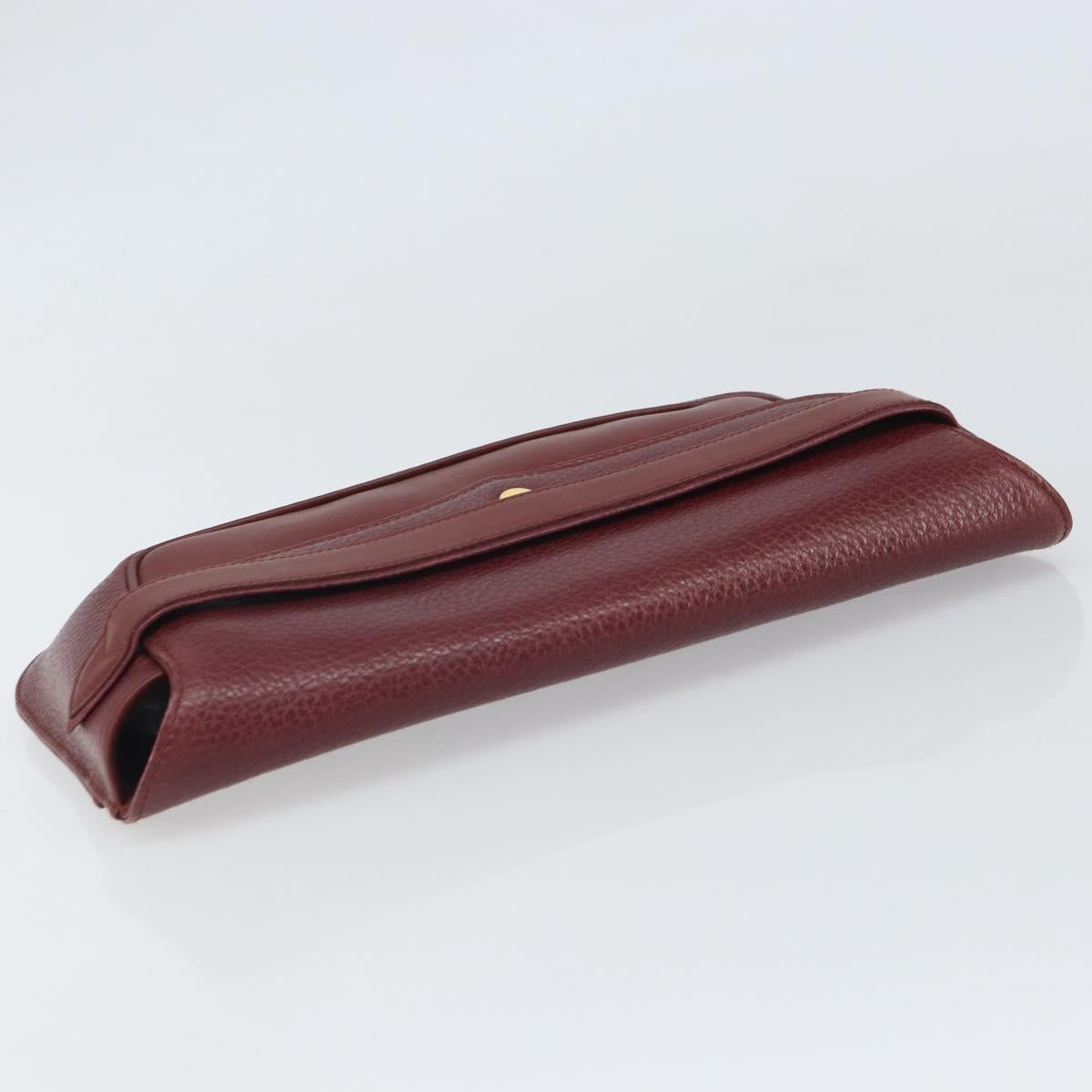 CARTIER Must Line Clutch Bag Leather Bordeaux Gold Auth 169420