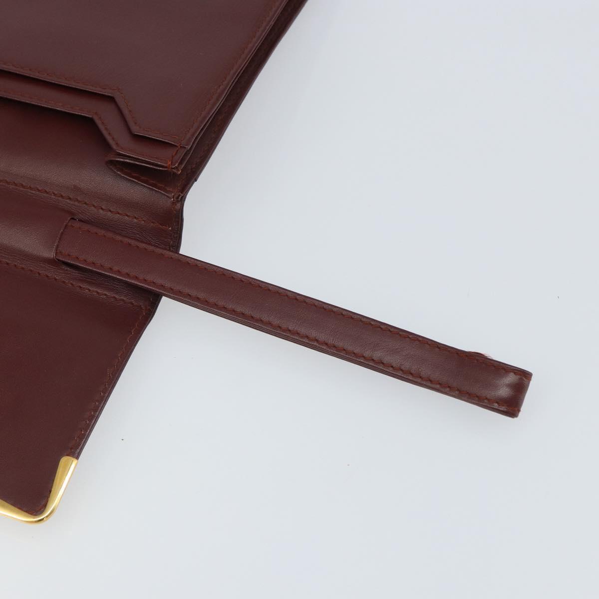 CARTIER Must Line Clutch Bag Leather Bordeaux Gold Auth 169421