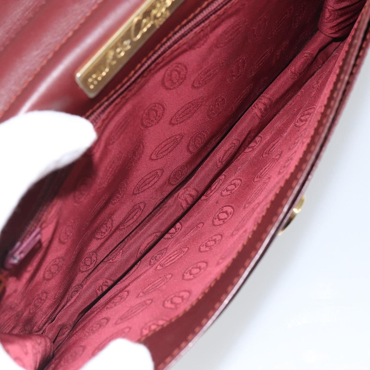 CARTIER Must Line Clutch Bag Leather Bordeaux Gold Auth 169421