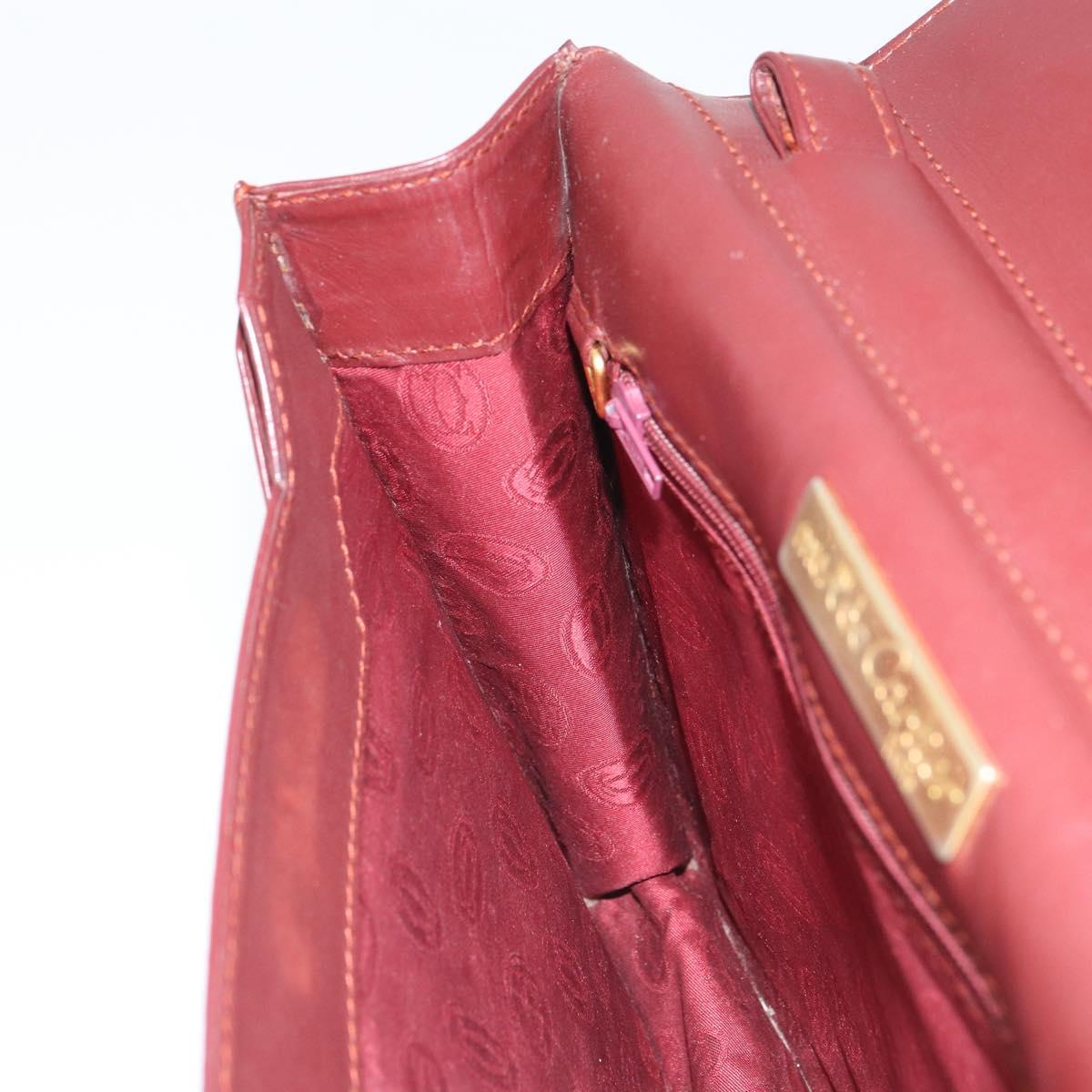CARTIER Must Line Clutch Bag Leather Bordeaux Gold Auth 169421