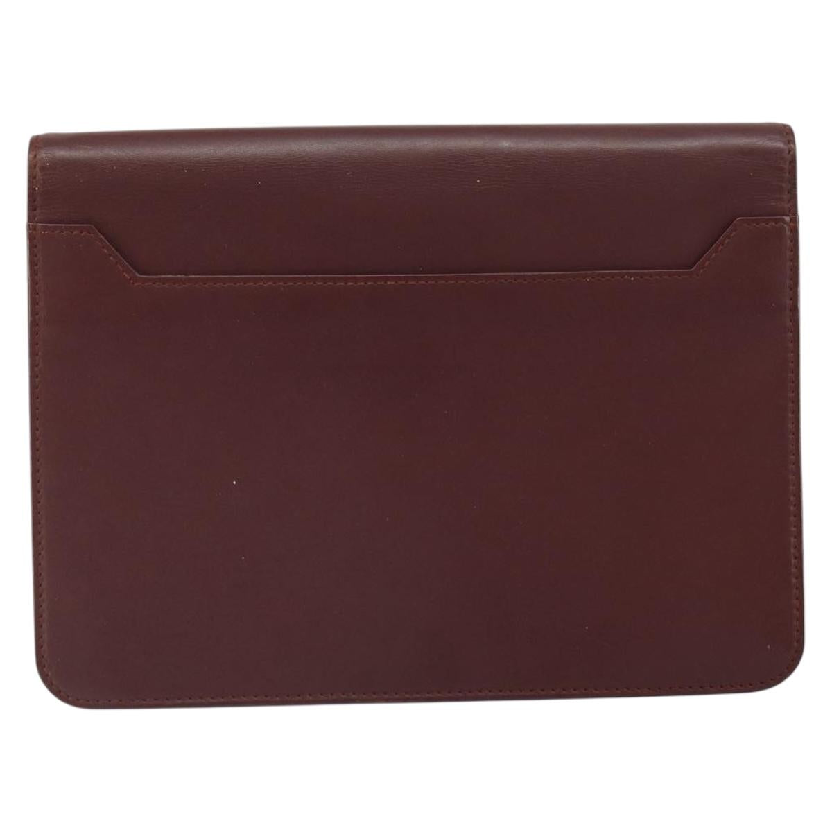 CARTIER Must Line Clutch Bag Leather Bordeaux Gold Auth 169421