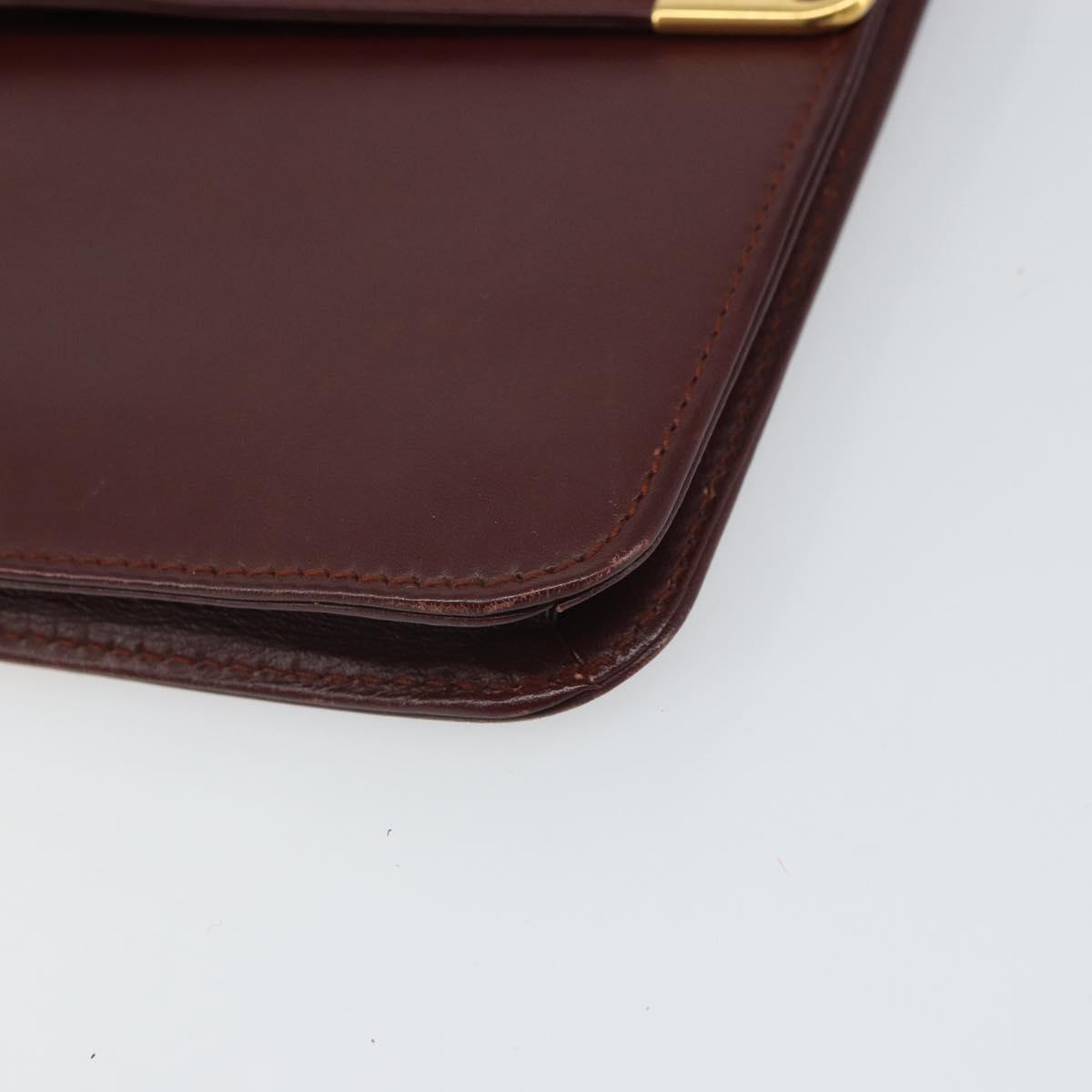CARTIER Must Line Clutch Bag Leather Bordeaux Gold Auth 169421