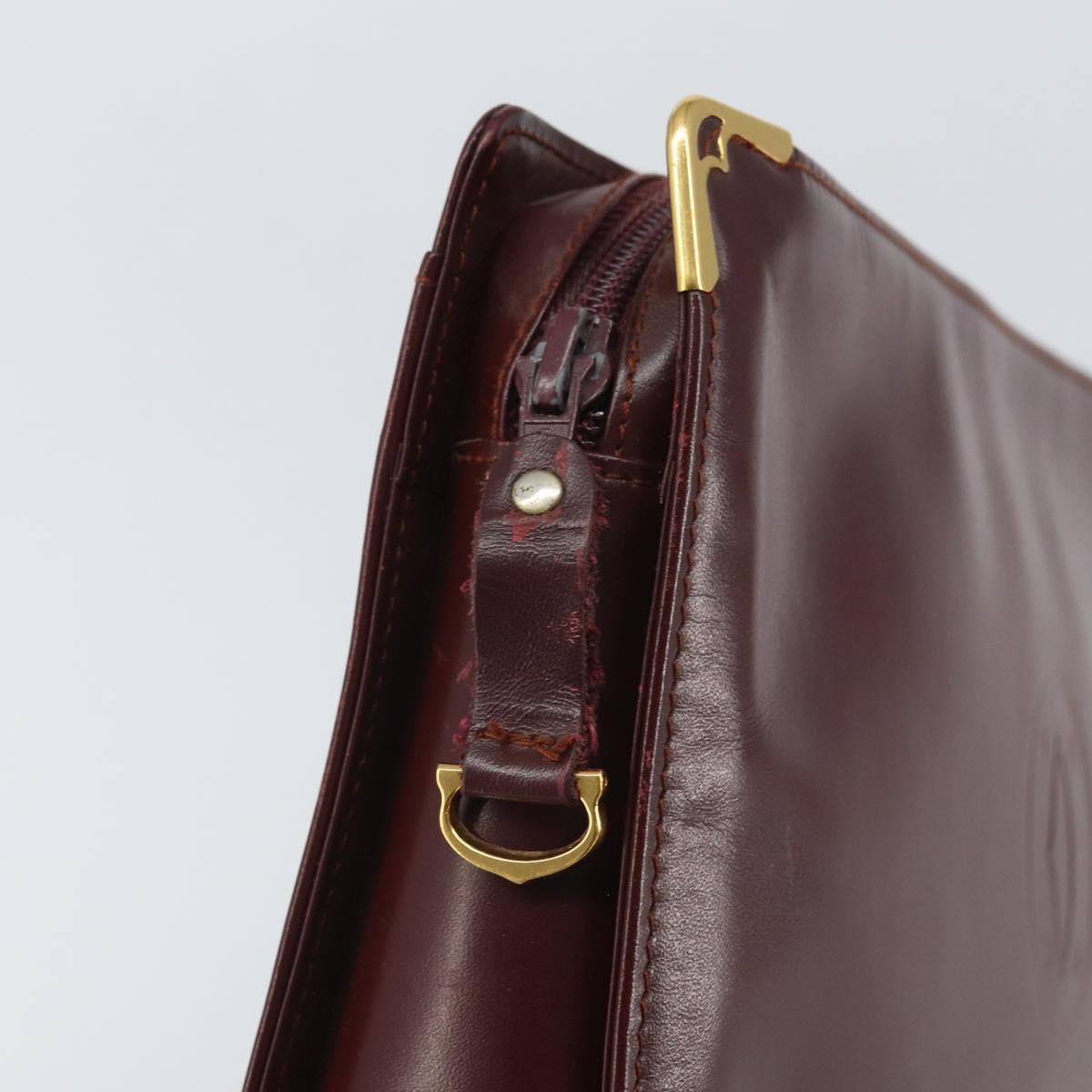 CARTIER Must Line Clutch Bag Leather Bordeaux Gold Auth 169422
