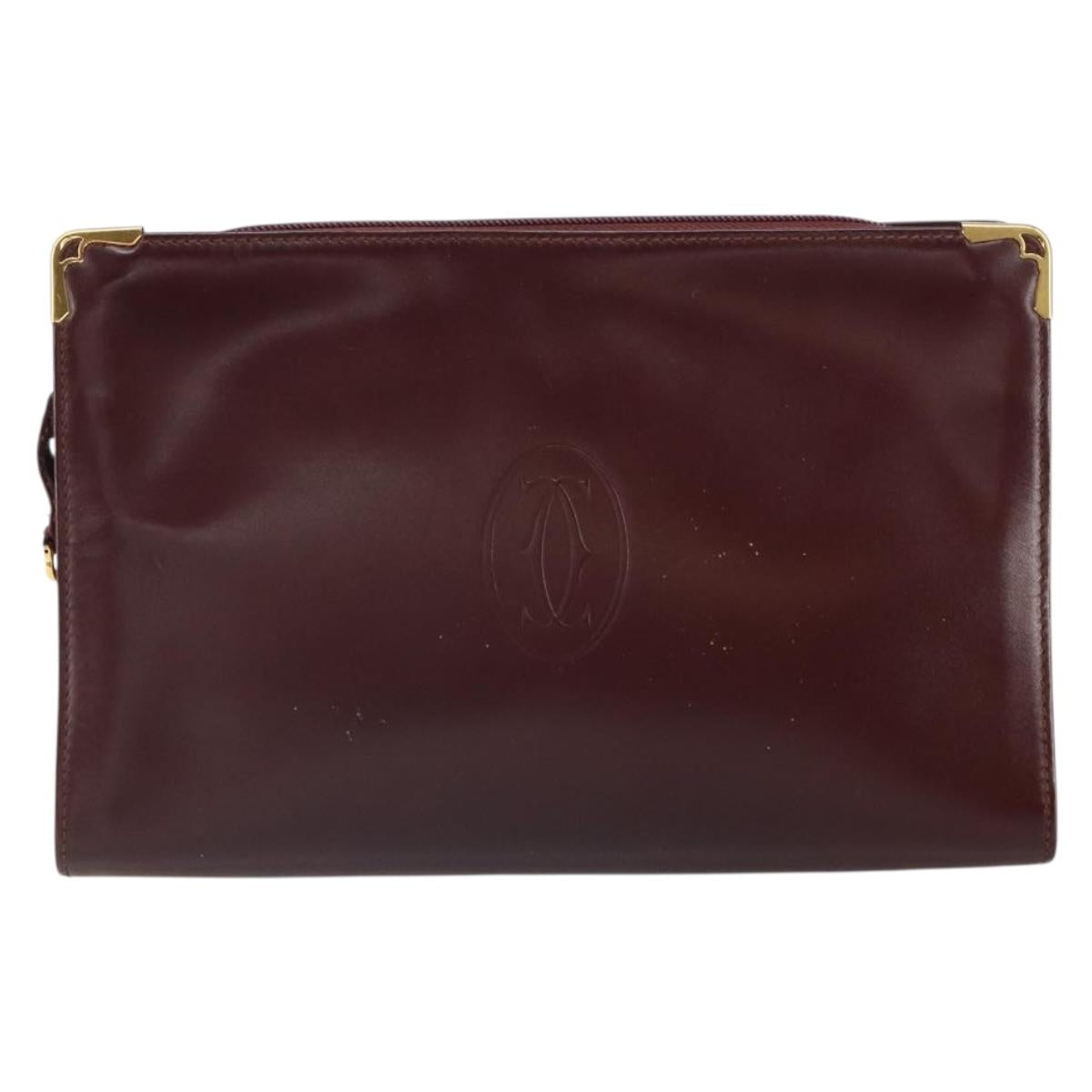 CARTIER Must Line Clutch Bag Leather Bordeaux Gold Auth 169422