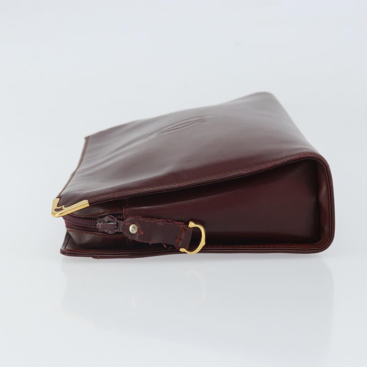 CARTIER Must Line Clutch Bag Leather Bordeaux Gold Auth 169422