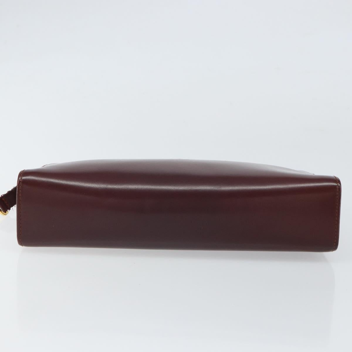 CARTIER Must Line Clutch Bag Leather Bordeaux Gold Auth 169422