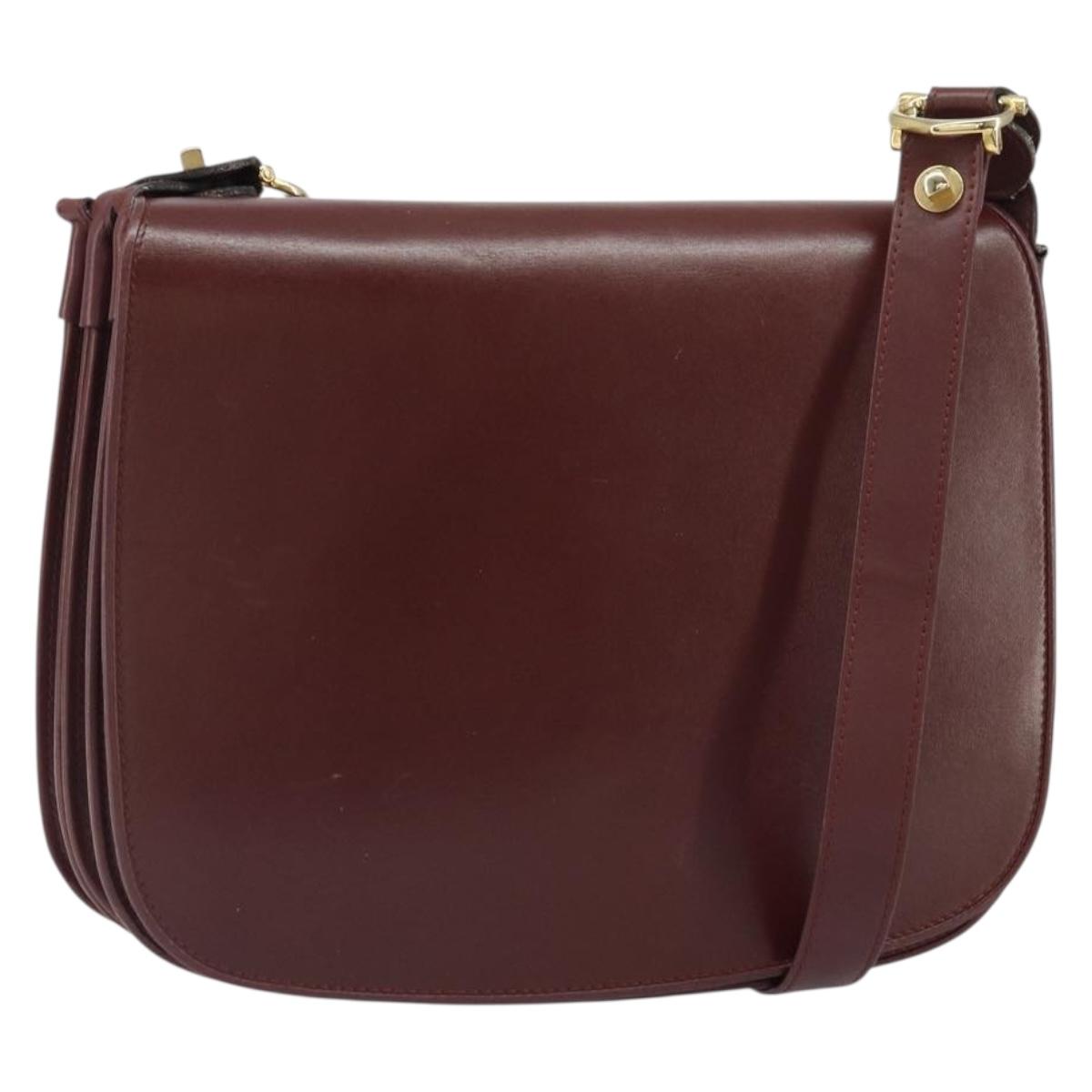 CARTIER Must Line Shoulder Bag Leather Bordeaux Gold Auth 169423