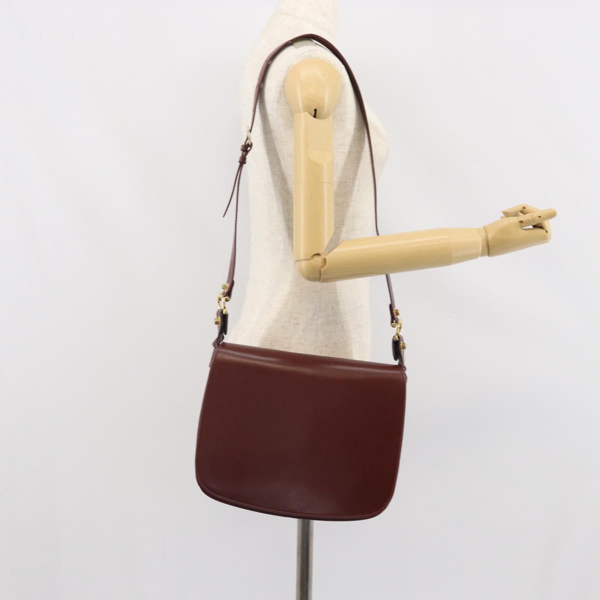 CARTIER Must Line Shoulder Bag Leather Bordeaux Gold Auth 169423