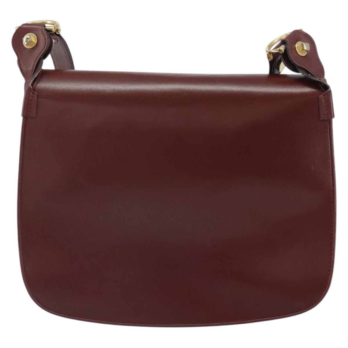 CARTIER Must Line Shoulder Bag Leather Bordeaux Gold Auth 169423
