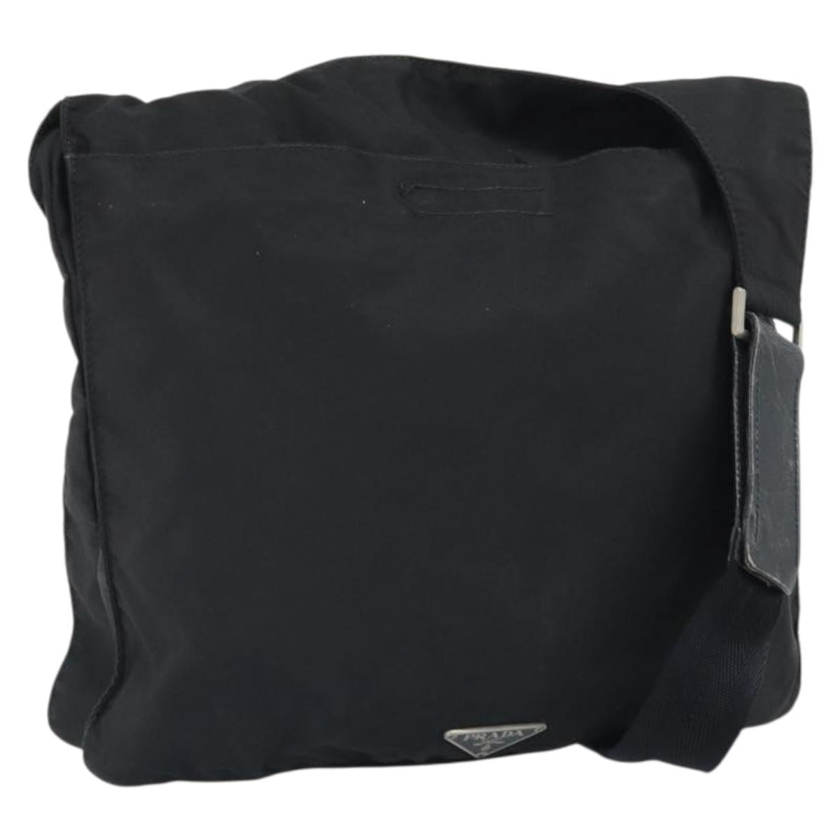 PRADA Shoulder Bag Nylon Black Silver Auth 169431