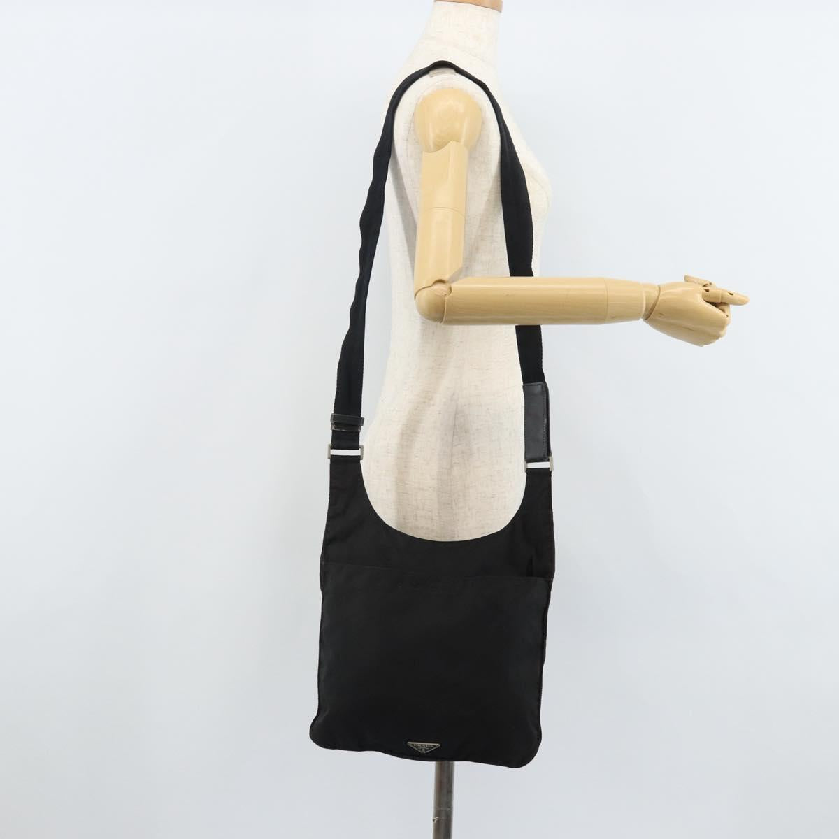 PRADA Shoulder Bag Nylon Black Silver Auth 169431
