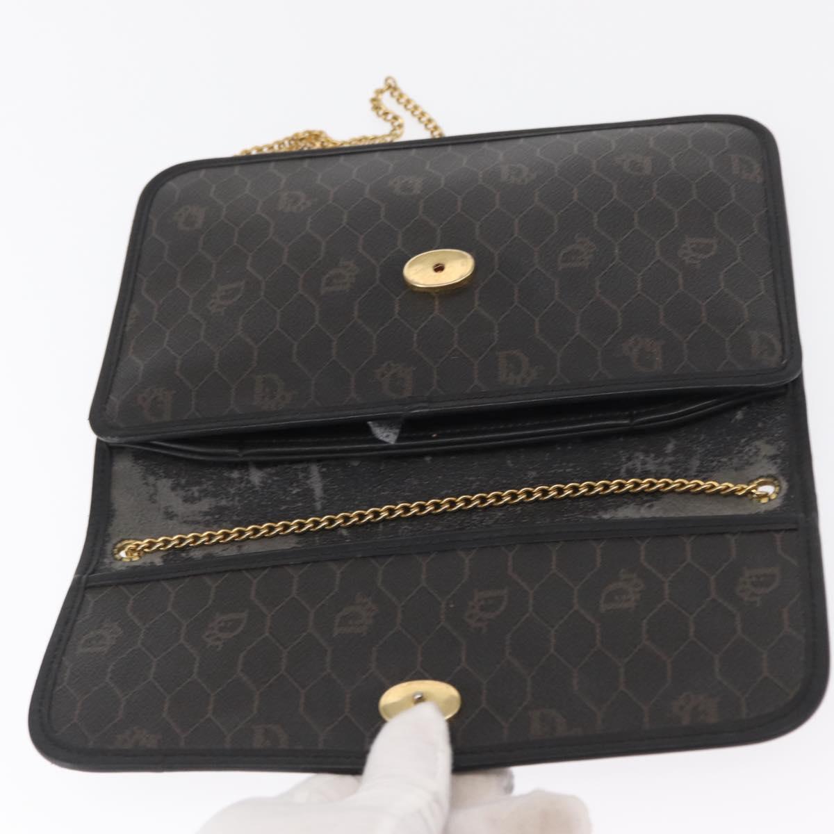 Christian Dior Honeycomb Canvas Chain Shoulder Bag PVC Black Gold Auth 169433