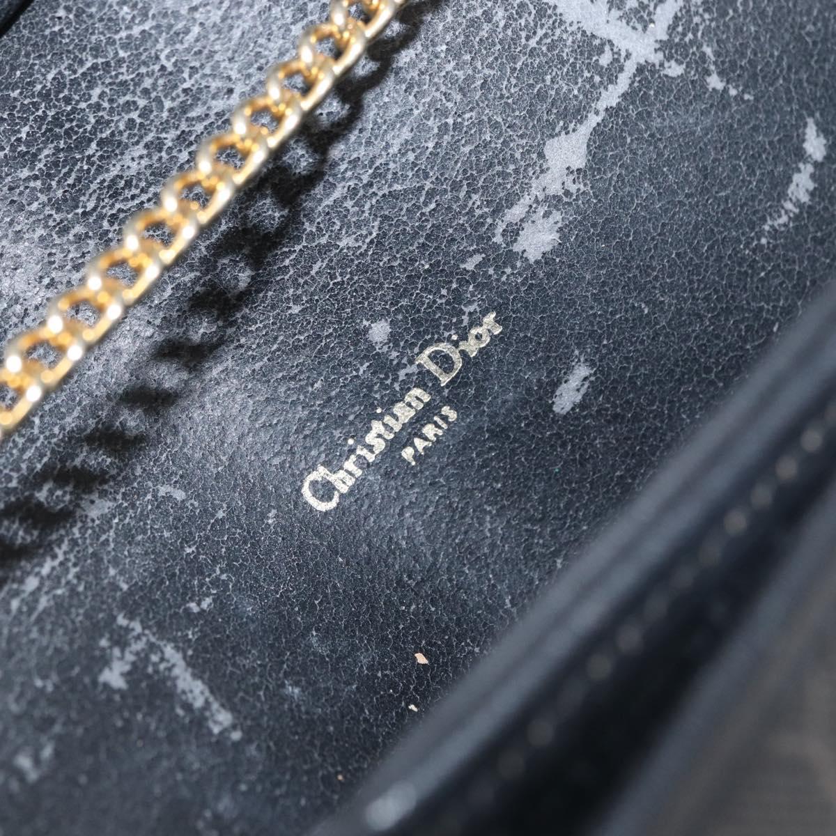 Christian Dior Honeycomb Canvas Chain Shoulder Bag PVC Black Gold Auth 169433