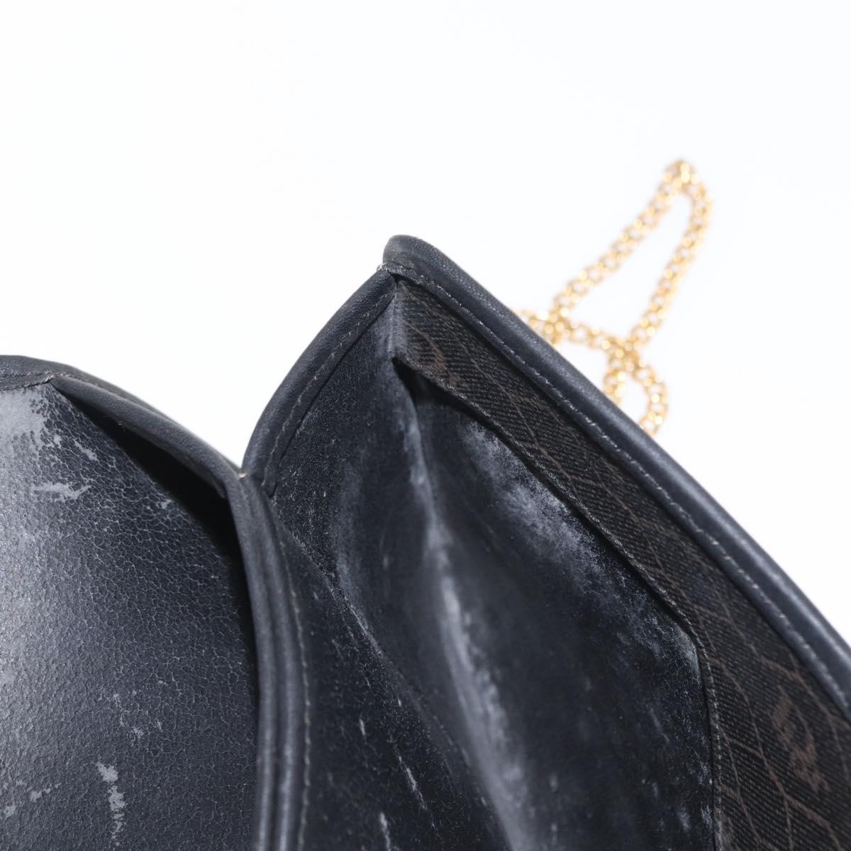 Christian Dior Honeycomb Canvas Chain Shoulder Bag PVC Black Gold Auth 169433